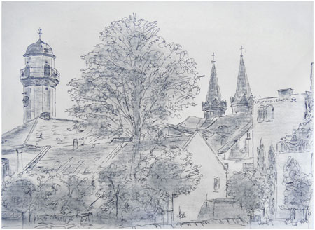 Ansicht von Hof mit Rathaus und Michaeliskirche